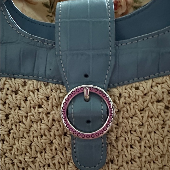 Brighton wheat woven purse with blue leather trim Women's Handbag - Picture 5 of 9